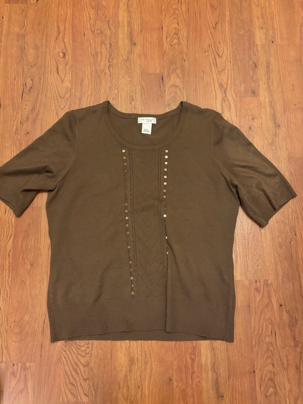 Kim Rogers Signature Vintage Brown Sequined Knit Top Size Large